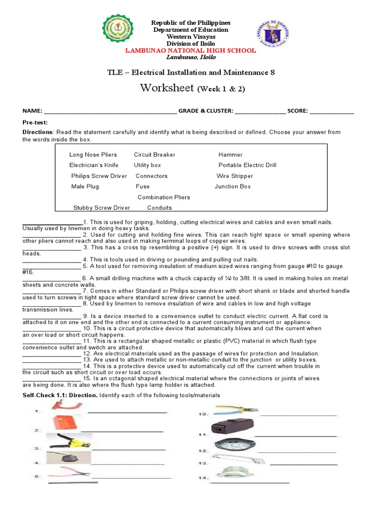 TLE Electrical Tools Worksheet | PDF | Electrical Connector ...