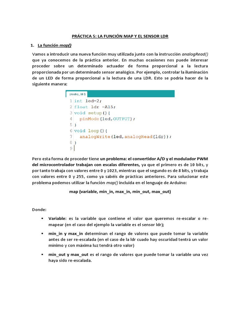 Práctica5 - La Función Map y El Sensor LDR | PDF | Diodo emisor de luz ...