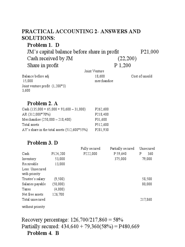 Practical Accounting Solutions and Answers | PDF | Goodwill (Accounting ...