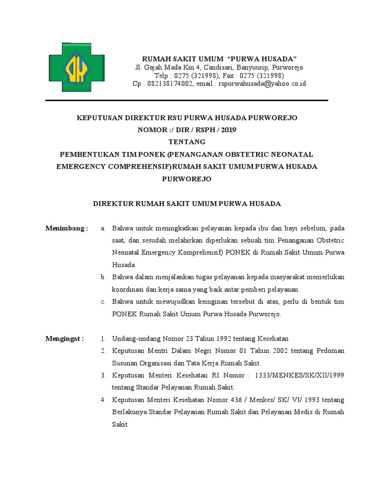 SK Pembentukan Tim Ponek, Susunan Tim Ponek, Uraian Tugas | PDF