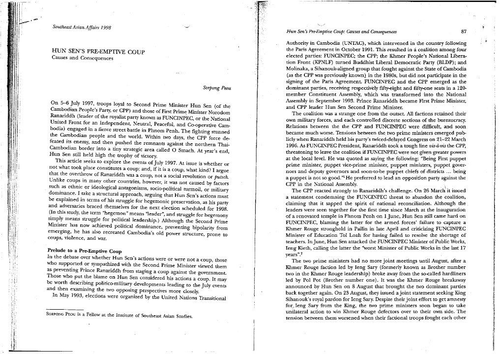 Hun Sen's Pre-Emptive Coup 1997 Causes and Consequences | PDF