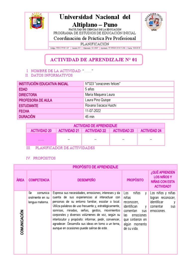 PLANIFICACION 1 y 2 | PDF | Educación de la primera infancia | Aprendizaje