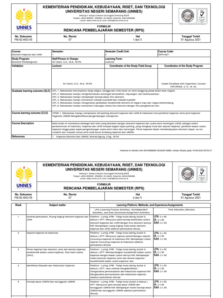 Rencana Pembelajaran Ekonomi Koperasi | PDF