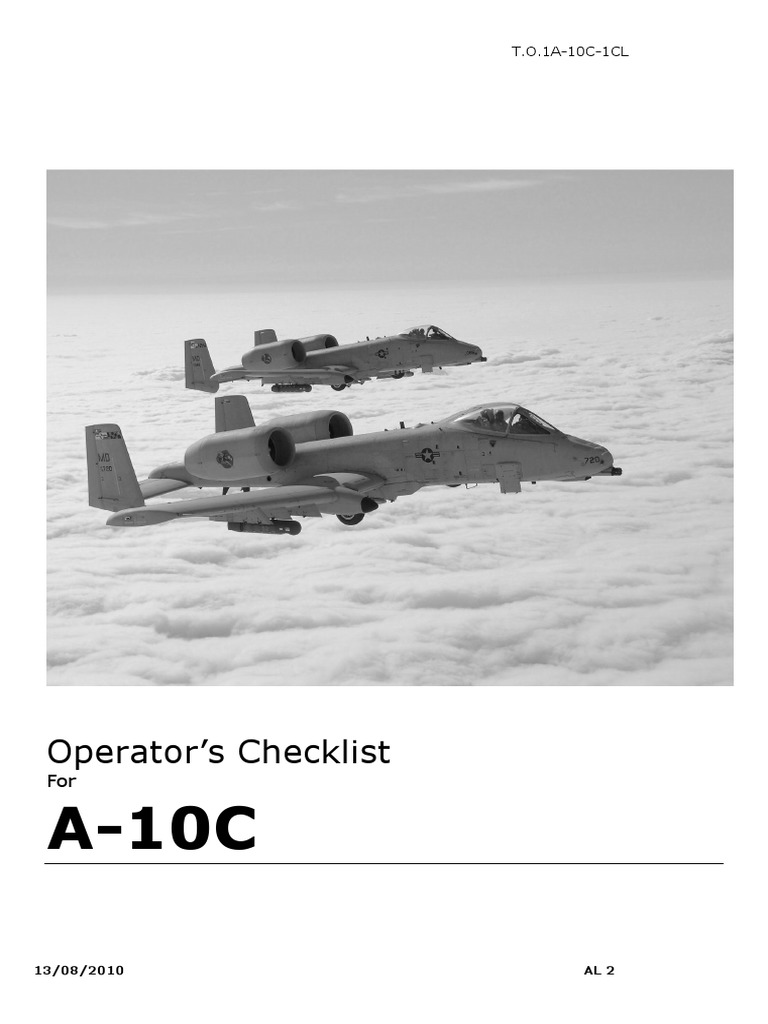A-10C Operator's Checklist Guide | PDF | Takeoff | Landing Gear