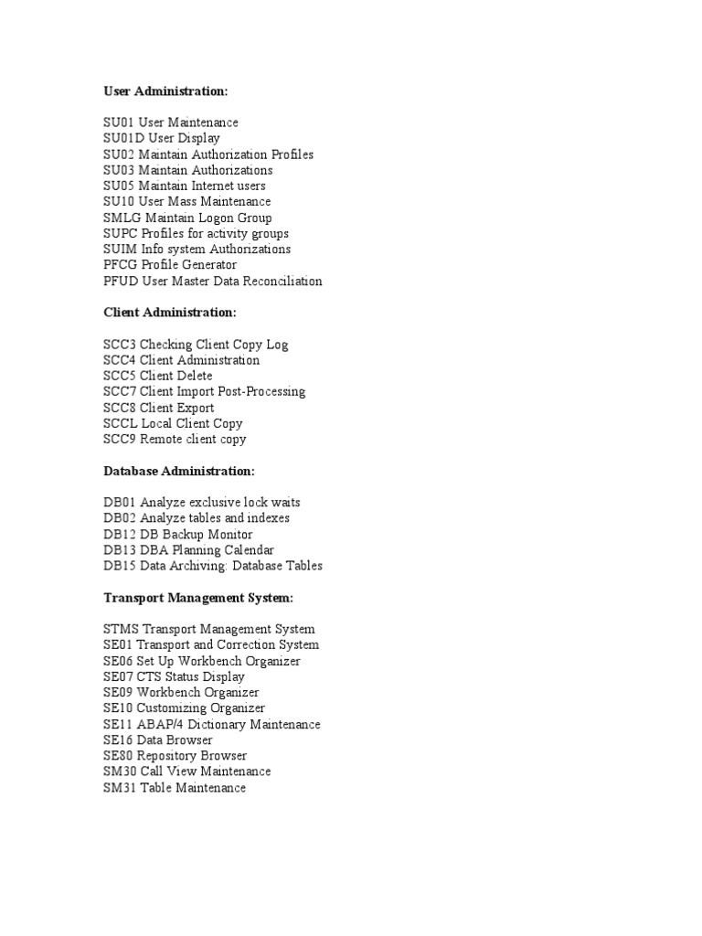 Tcodes | PDF
