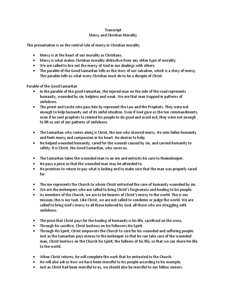 Transcript - Mercy and Christian Morality | PDF | Jesus | Mercy