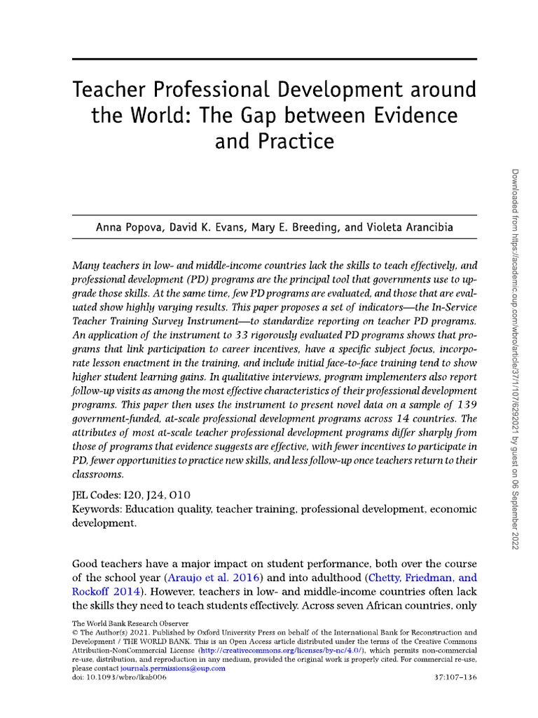 Teacher Professional Development Around... The Gap Between Evidence and ...
