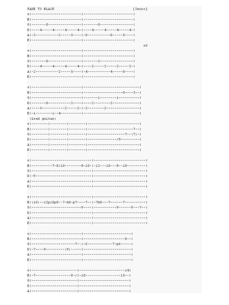 Fade To Black Guitar Pdf Songs Musical Forms