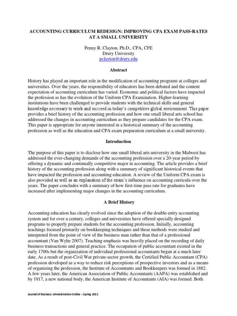 Accounting Curriculum Redesign Improving Cpa Exam PassRates at A