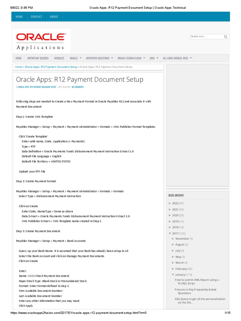 Oracle Apps - R12 Payment Document Setup - Oracle Apps Technical | PDF ...