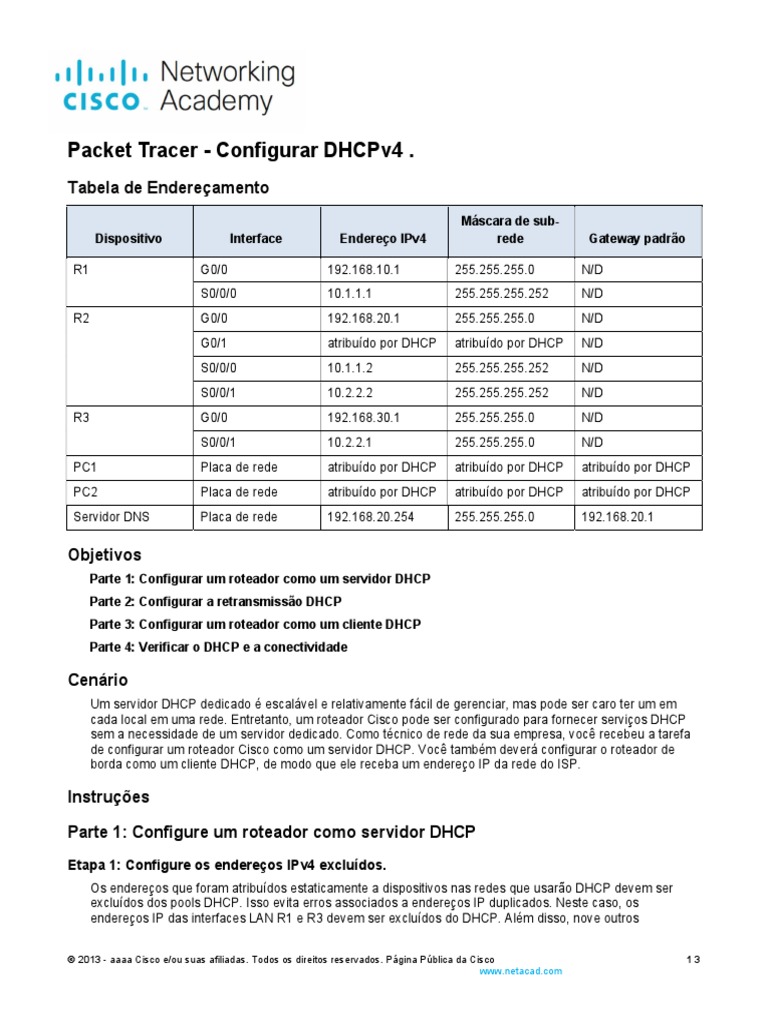 7.2.10 Packet Tracer Configure Dhcpv4 PT BR | PDF | Endereço de IP ...