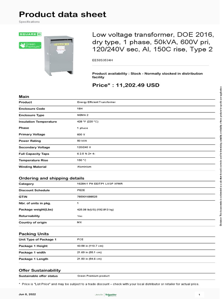 Low Voltage Distribution Transformers Single Phase EE50S3534H PDF