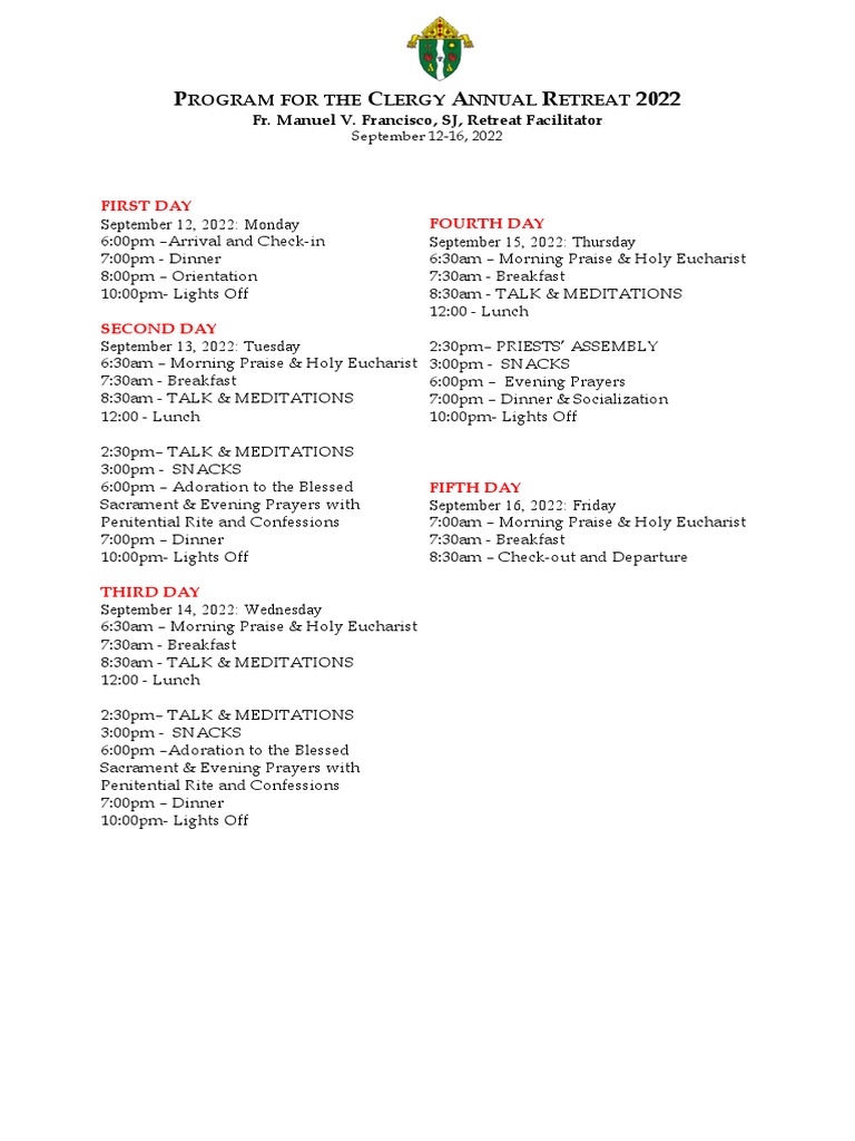 Program For The Clergy Annual Retreat 2022inal | PDF | Cooking, Food ...