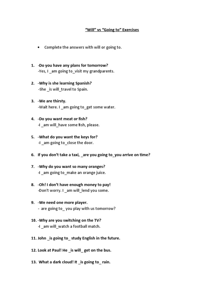 Will Vs Going To Pdf Cooking Food Wine Foreign Language Studies