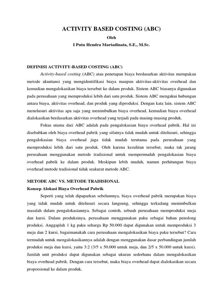 Activity Based Costing Pdf