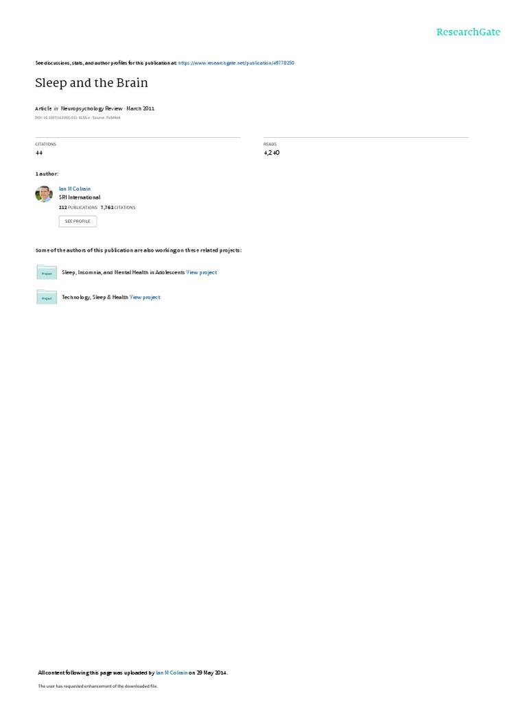 Sleep And The Brain Pdf Sleep Electroencephalography