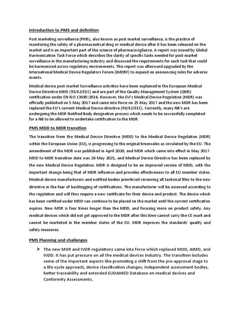 An Overview of PostMarket Surveillance Requirements and the Transition
