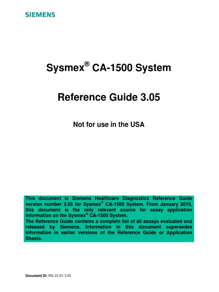 Sysmex CA1500 System Reference Guide 3.05 DXDCM 0900ac6d8005f093