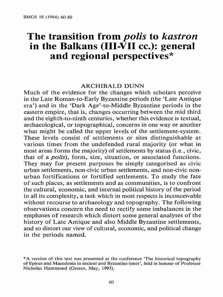 Transition from Polis to Kastron | PDF | Late Antiquity | Byzantine Empire