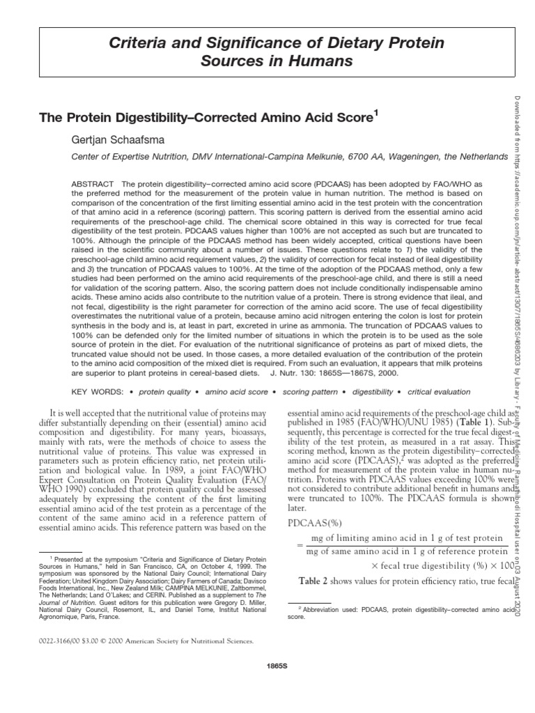 The Protein DigestibilityCorrected Amino Acid Score PDF Molecular