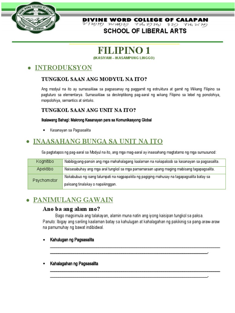 Filipino 1 Module 9 10 | PDF