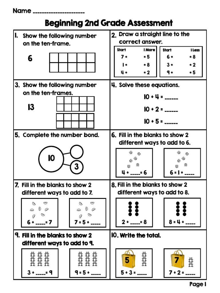 Beginning 2nd Grade Assessment Math A4 1 PDF Mathematics