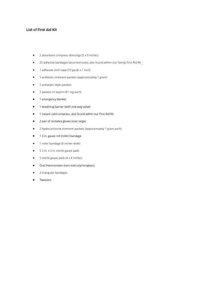 List of First Aid Kit | PDF | Wellness