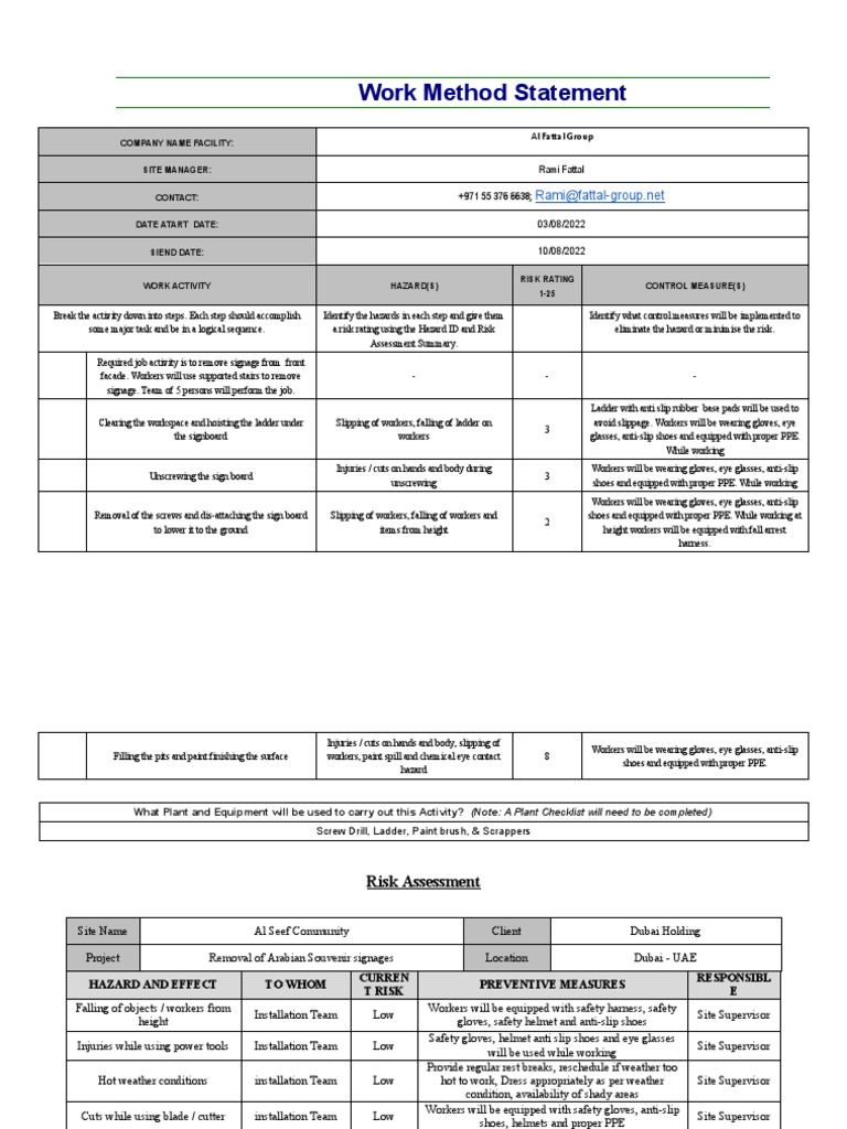 000method of Statement and Risk Assessment | PDF | Personal Protective ...
