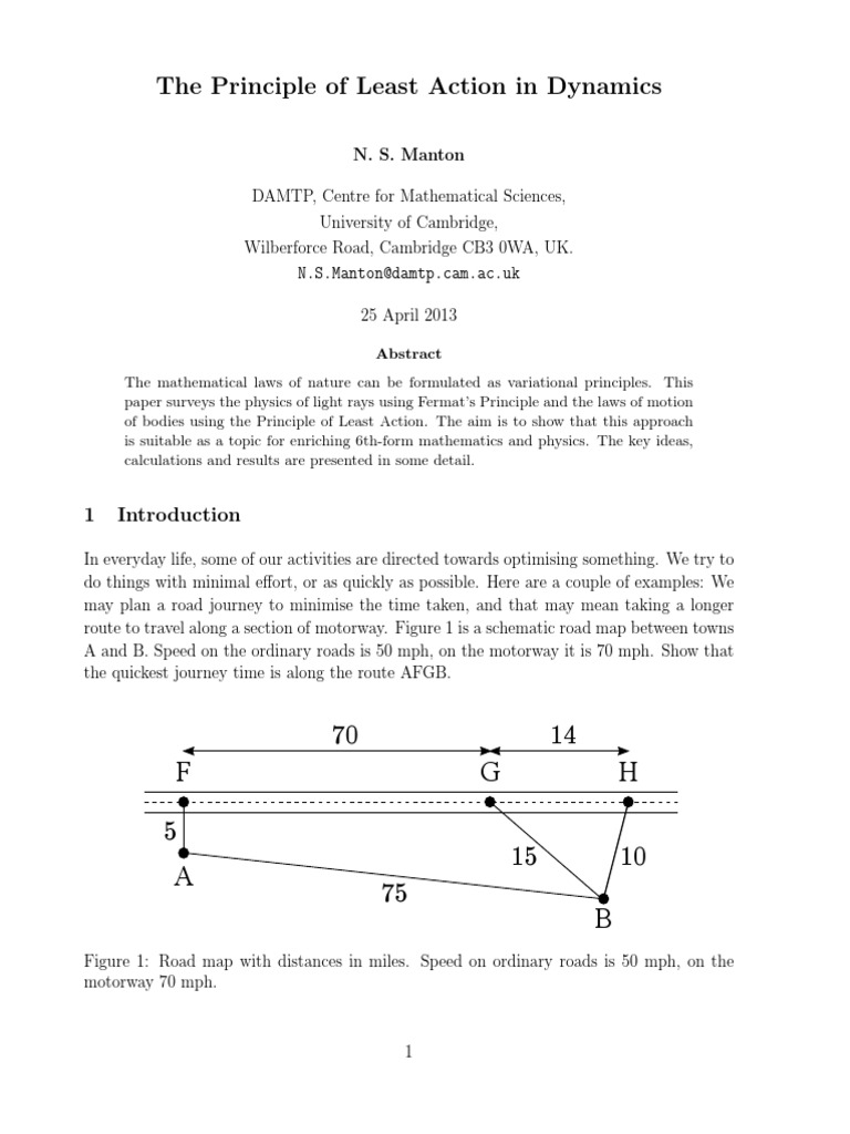 The Principle of Least Action in Dynamics PDF Field (Physics) Force