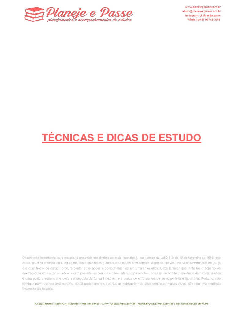 Técnicas e Dicas de Estudo | PDF | Tempo | Motivação