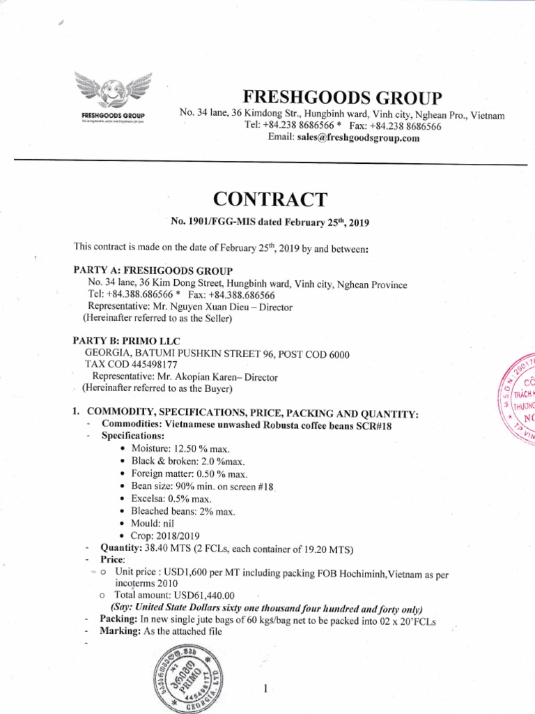 Contract Coffee PDF Business Trade