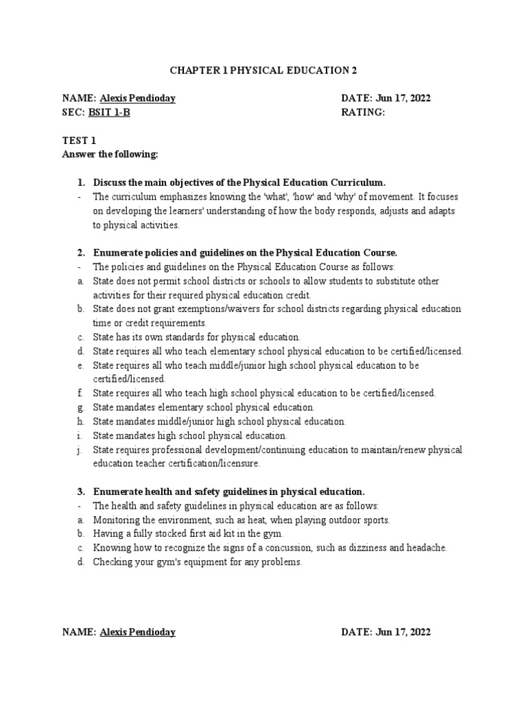 Chapter 1 Physical Education 2 | Download Free PDF | Physical Education ...