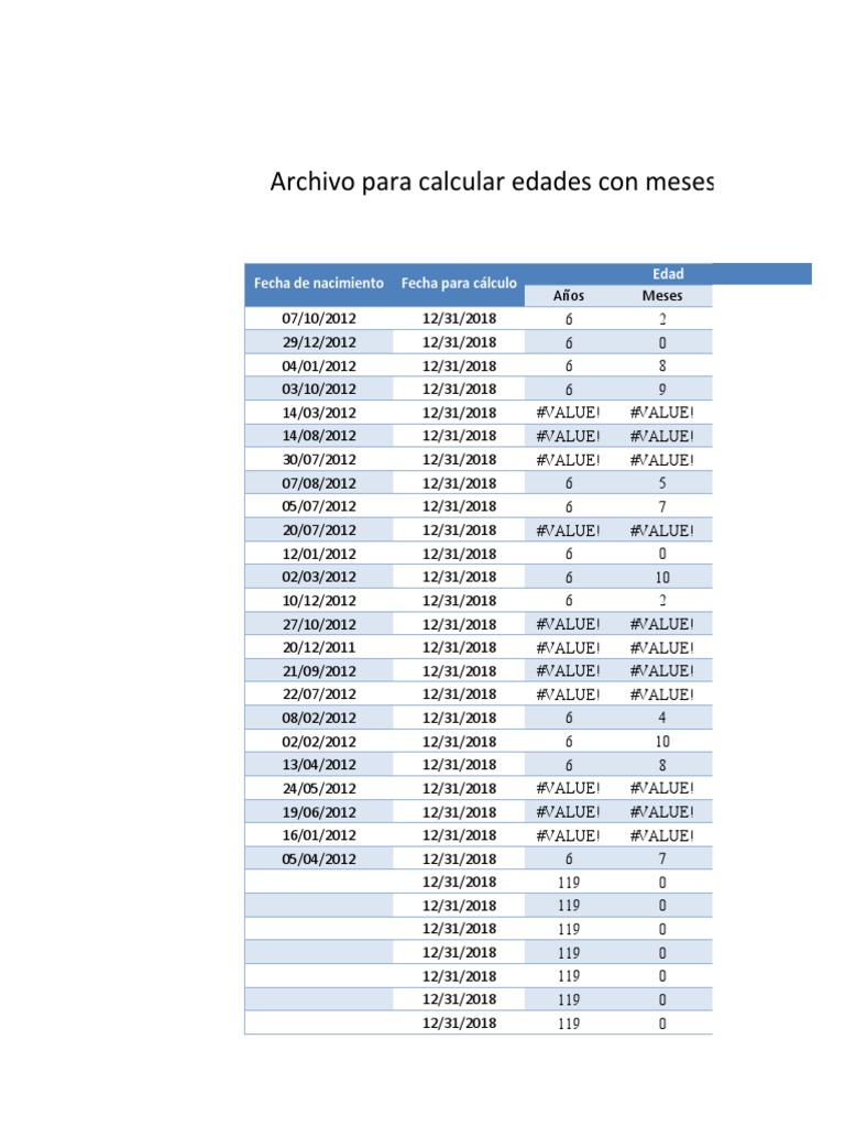 Calcular Edades Con Años y Meses | PDF
