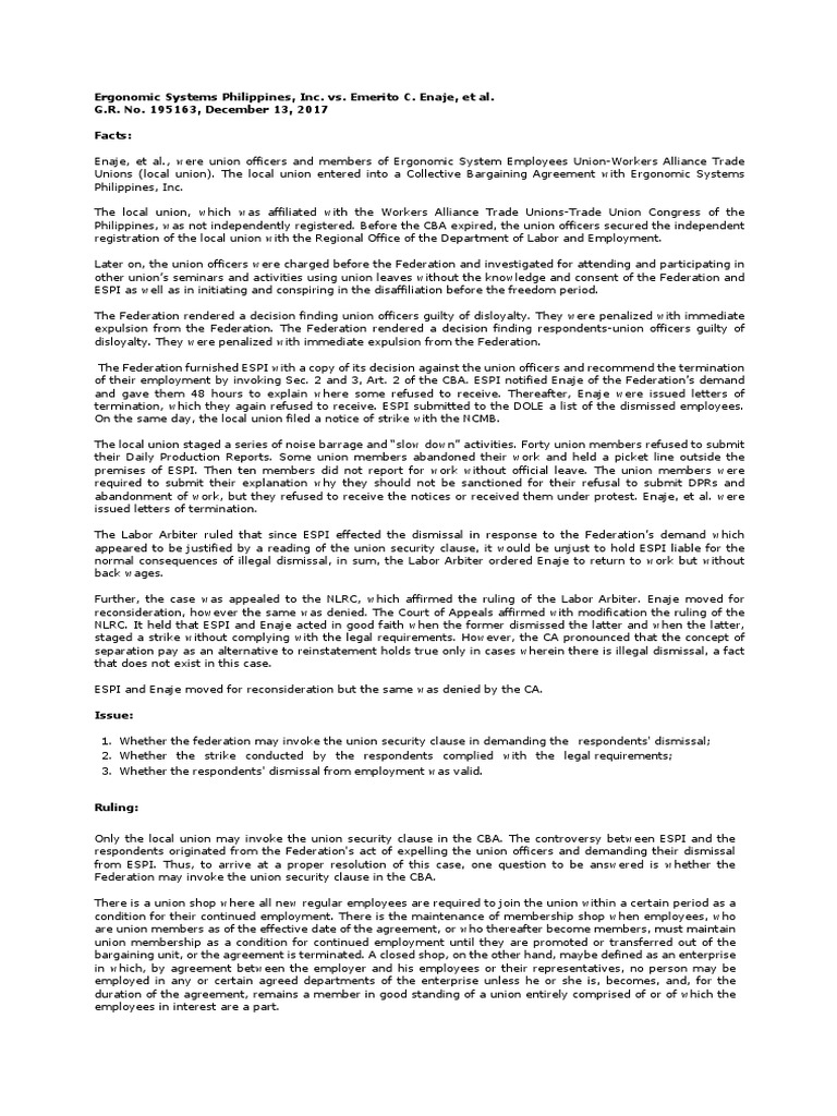 Ergonomic systems philippines inc vs emerito c enaje et al g r no
