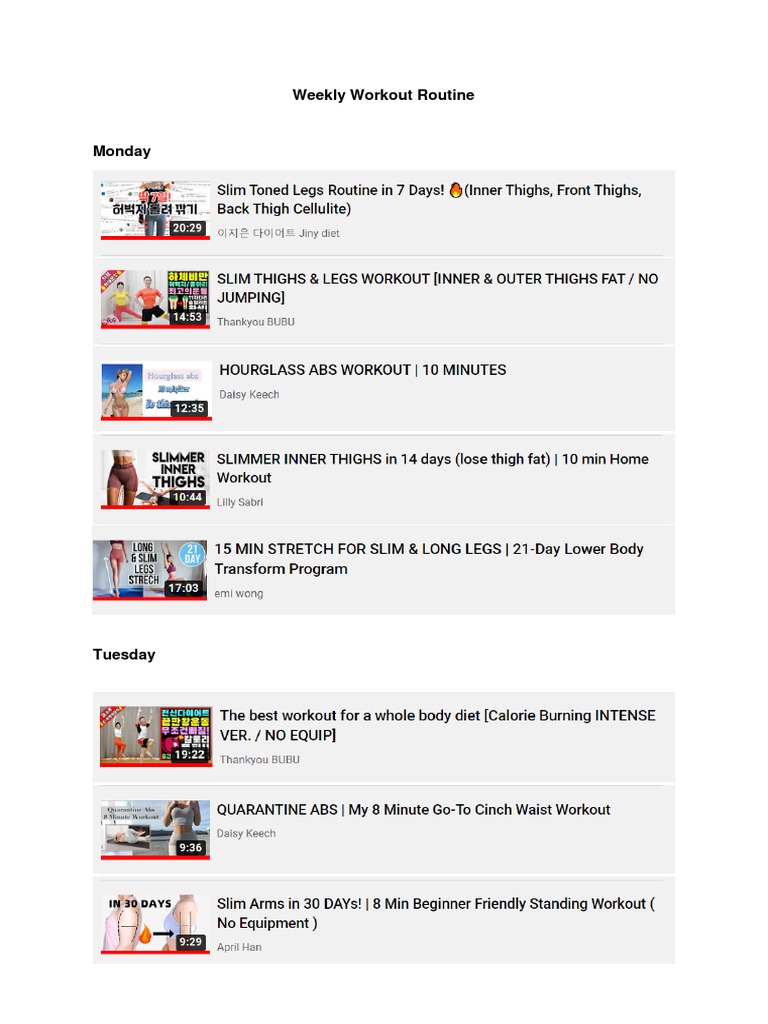 Weekly Workout Routine | PDF