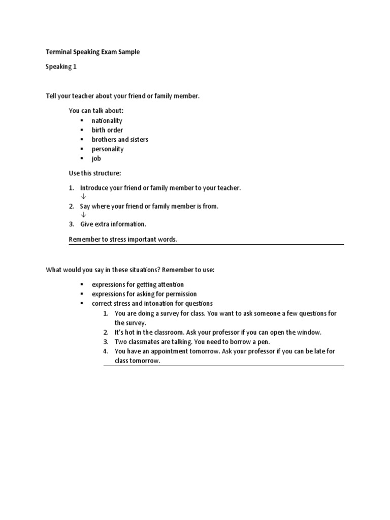 Terminal Speaking Exam Sample Skillful 1 PDF Reason Linguistics