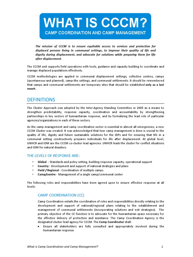 CCCM Brief | PDF | Internally Displaced Person