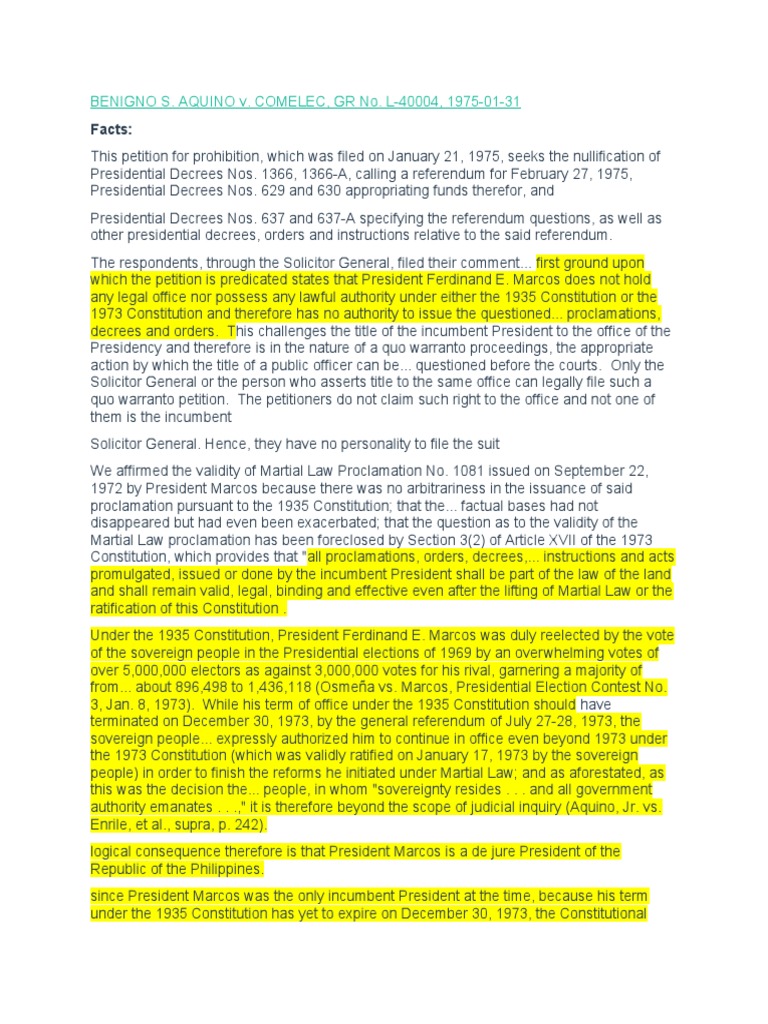 Aquino vs comelec 2 pdf ratification presidents of the united states