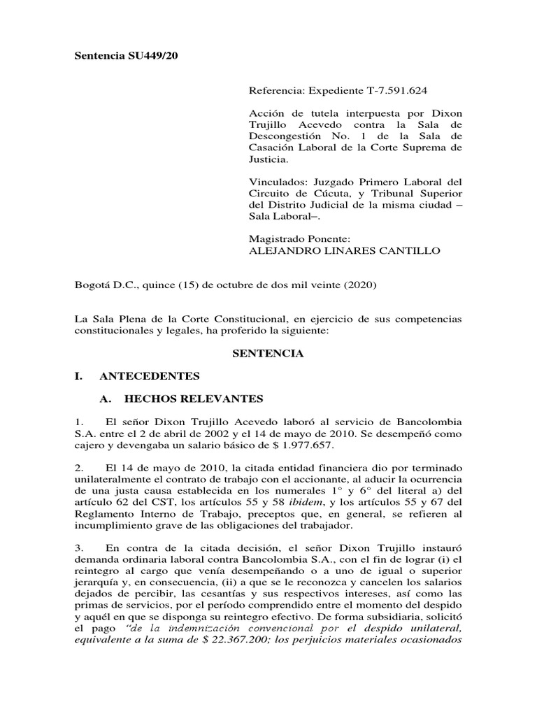 Sentencia SU449-2020 | PDF | Caso de ley | Debido al proceso