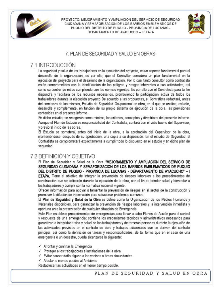Plan de Seguridad y Salud en Obra | PDF | Valores | Primeros auxilios