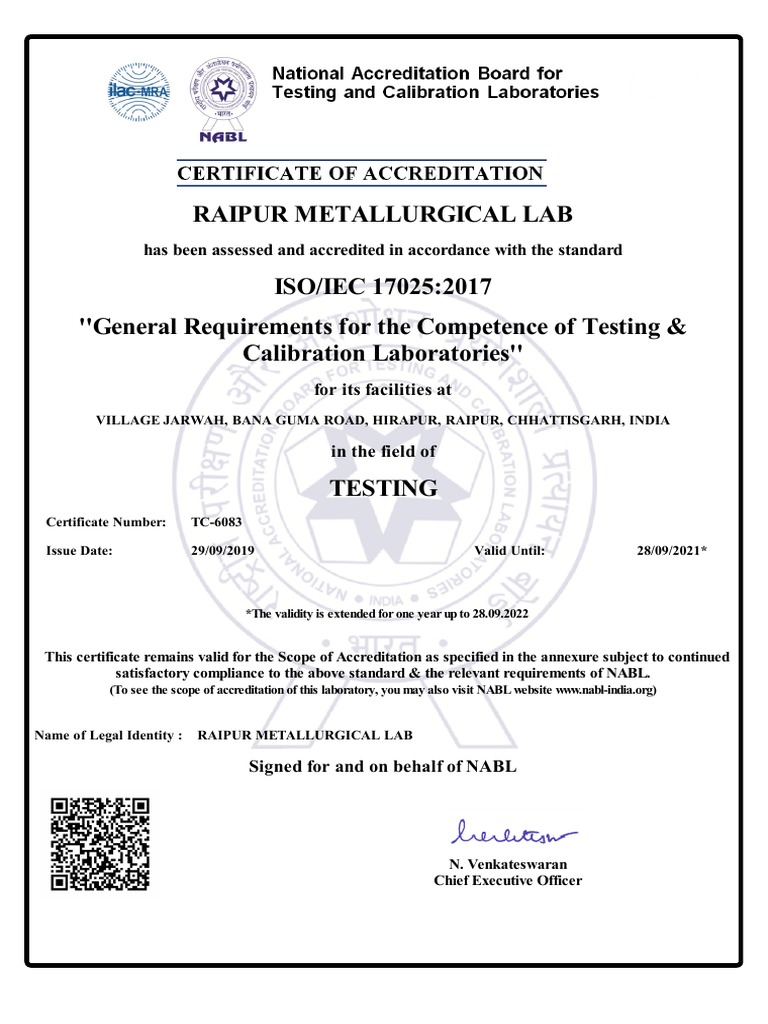 RML - Lab - NABL Certificate Scope 2021-22 | PDF | Steel | Alloy