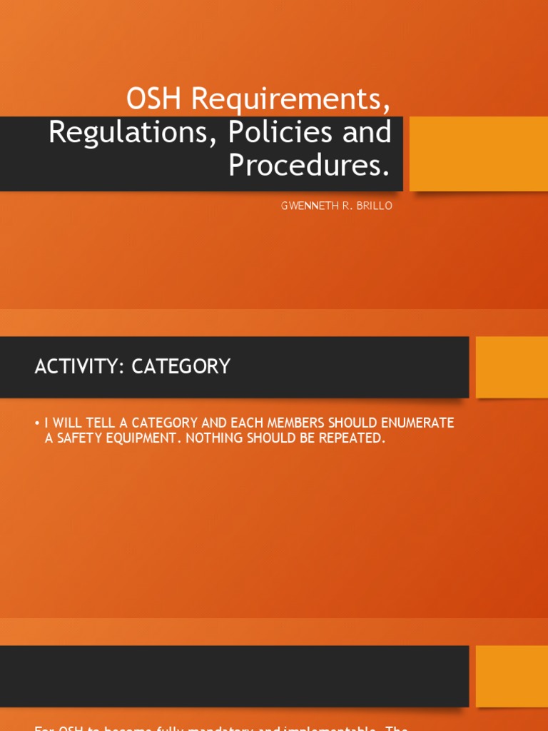 OHS Requirements, Regulations, Policies and Procedures PDF