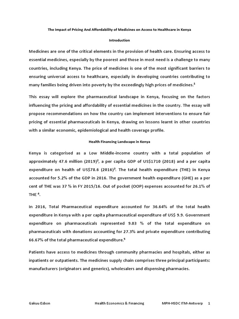 The Impact of Pricing and Affordability of Medicines On Access To ...