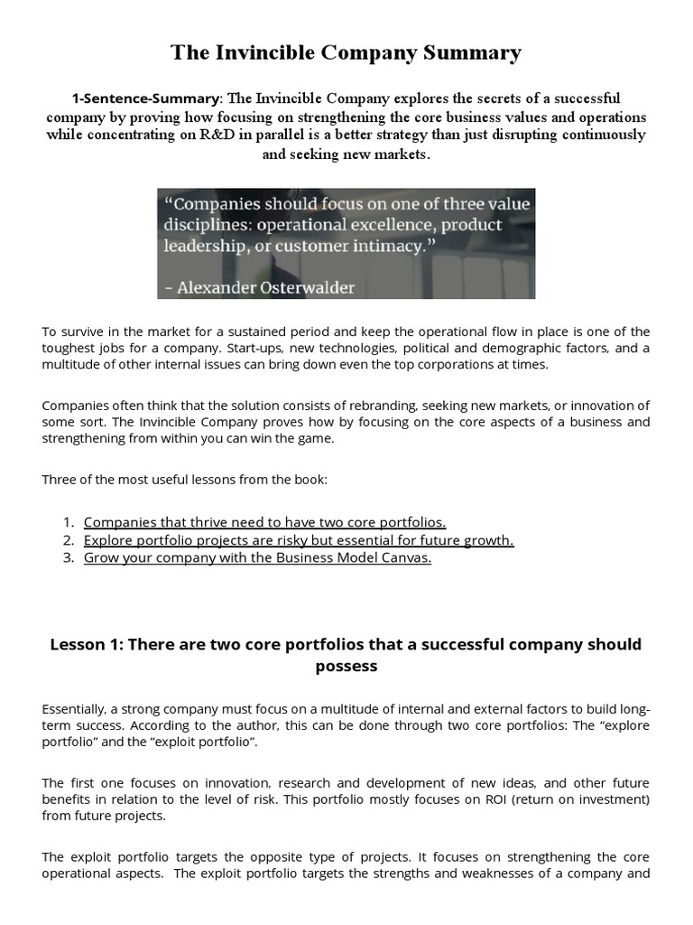 Alexander Osterwalder - The Invincible Company - Summary | PDF ...