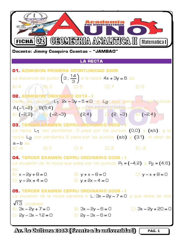 Geometria Analitica Ii La Recta PDF Línea (geometría) Pendiente