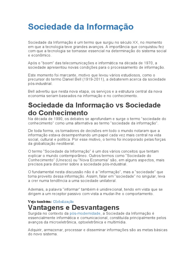 Sociedade Da Informação KJHGF | PDF | Informação | Sociedade