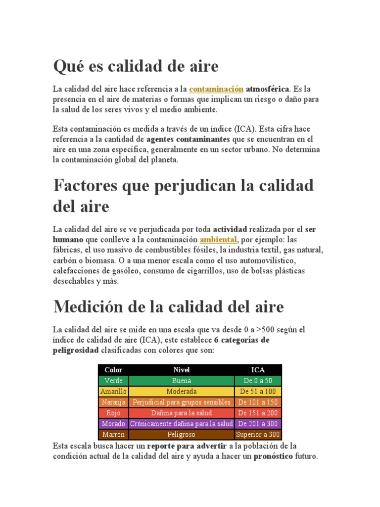 Importancia de la Calidad del Aire | PDF | La contaminación del aire ...