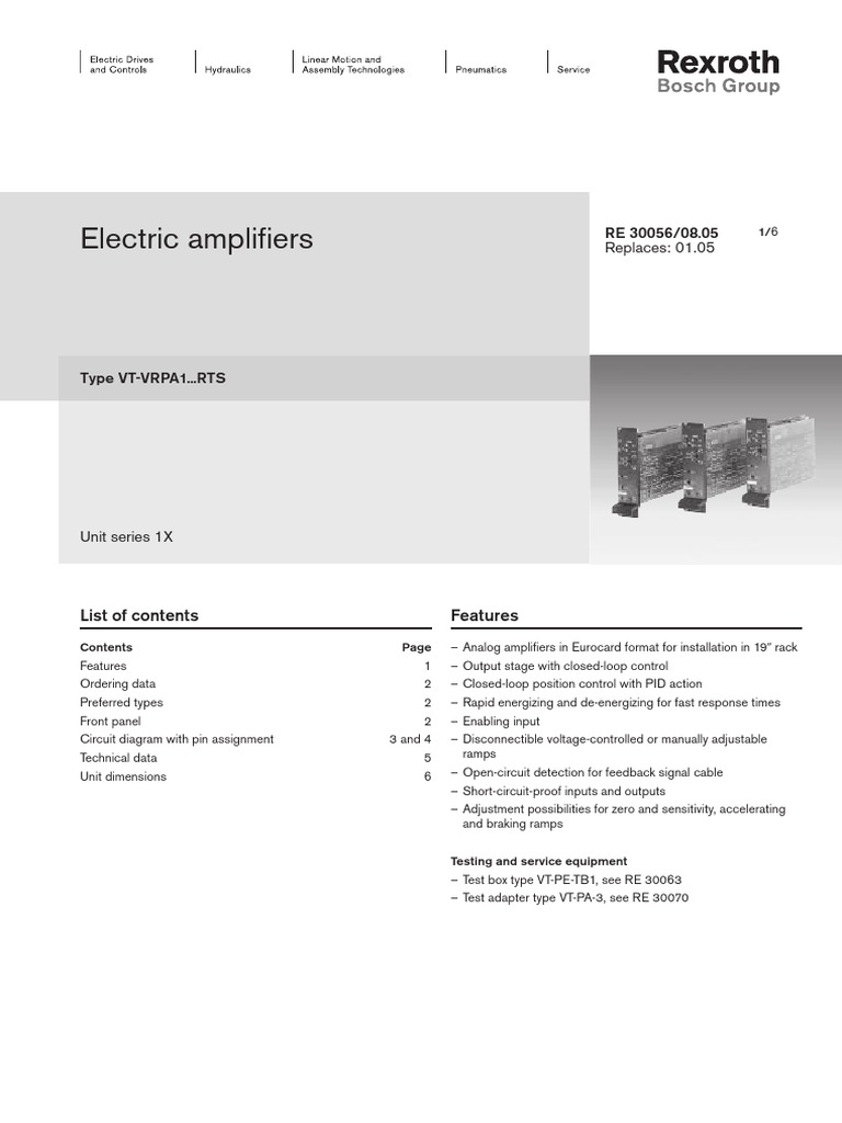 Electric Amplifiers: RE 30056/08.05 Replaces: 01.05 | PDF | Rectifier ...