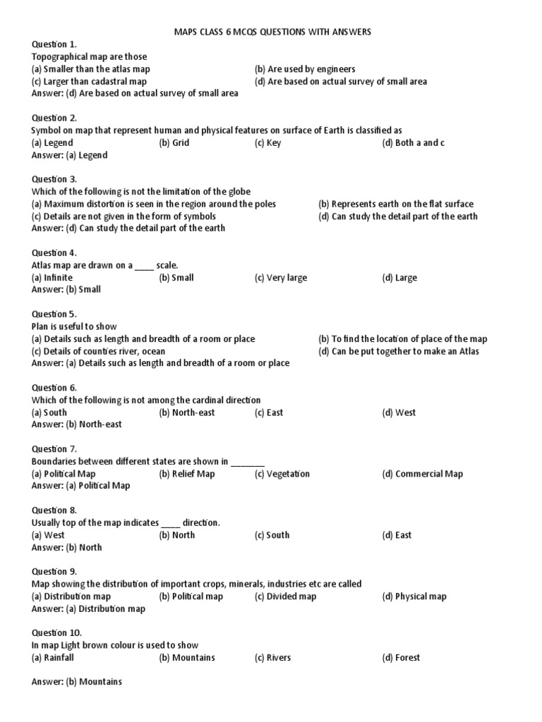 Maps class 6 mcqs questions with answers pdf map earth