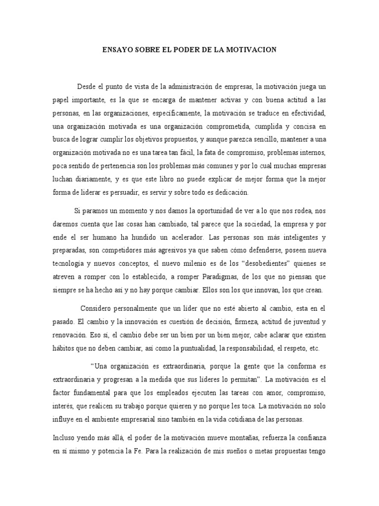 Ensayo Sobre El Poder de La Motivacion | PDF | Motivación | Motivacional